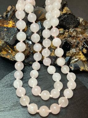 🌑Genuine Rose Quartz Hand-Knotted 28” Necklace🌑